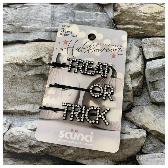 SCUNCI Glamoween Halloween 3 Piece TRICK OR TREAT Rhinestones Bobby Pins Conair - Picture 1 of 1